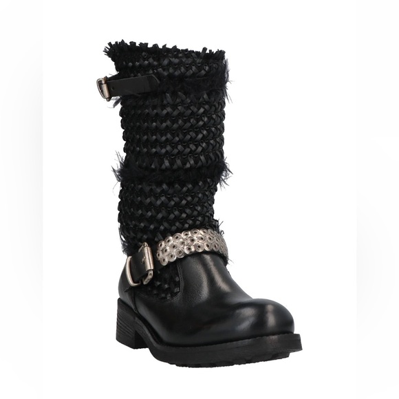 Metisse Italian leather biker boots with silver stud and buckle details - Picture 2 of 11